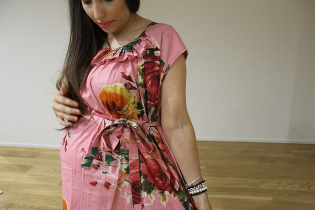 chinese dress ladies Coral Big Floral Maxi Maternity Dress