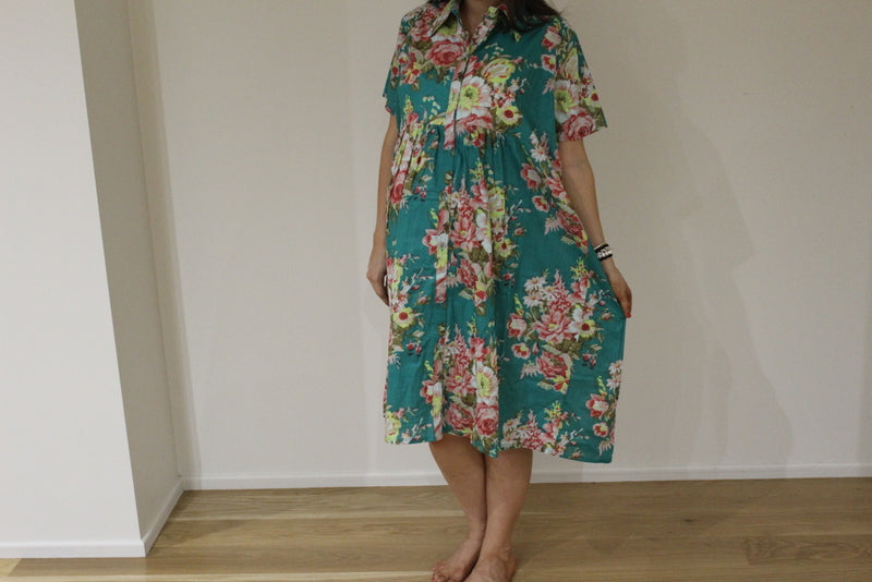 Teal Floral Collared Knee length Maternity Dress | Laughing Cherries Teal Floral Collared Knee length Maternity Dress | Laughing Cherries