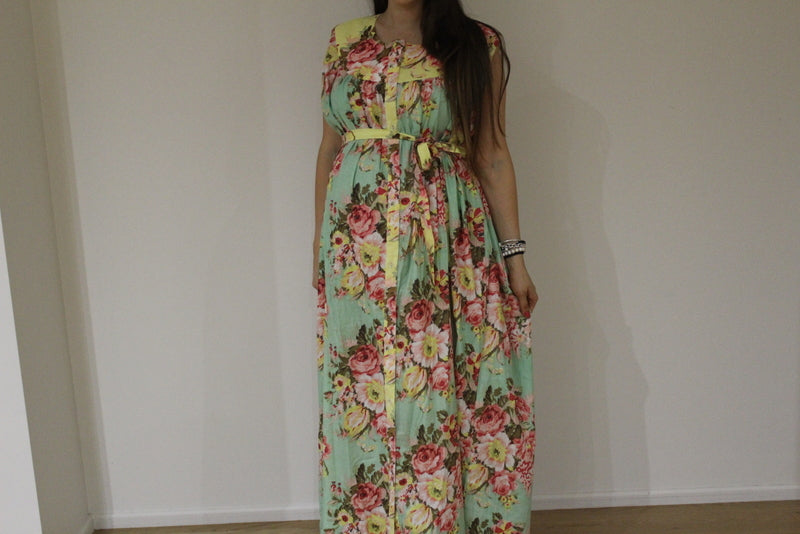 Mint Floral Front Buttoned Maternity Dress Mint Floral Front Buttoned Maternity Dress