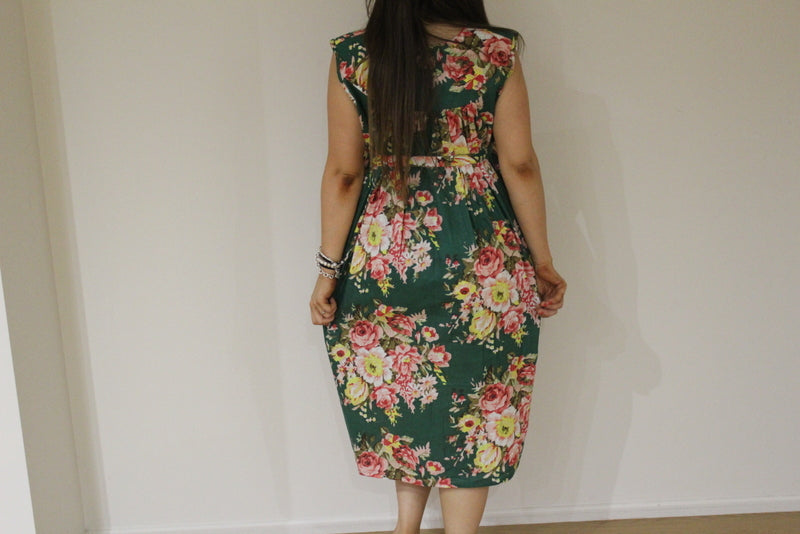 Dark Green Floral Front Buttoned Maternity Dress Dark Green Floral Front Buttoned Maternity Dress