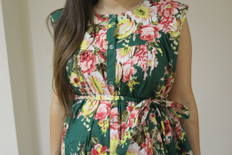 Dark Green Floral Front Buttoned Maternity Dress Dark Green Floral Front Buttoned Maternity Dress