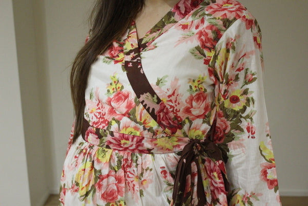 New *Wide In-Built Belt Robe* Floral Knee Length Maternity Hospital Gown