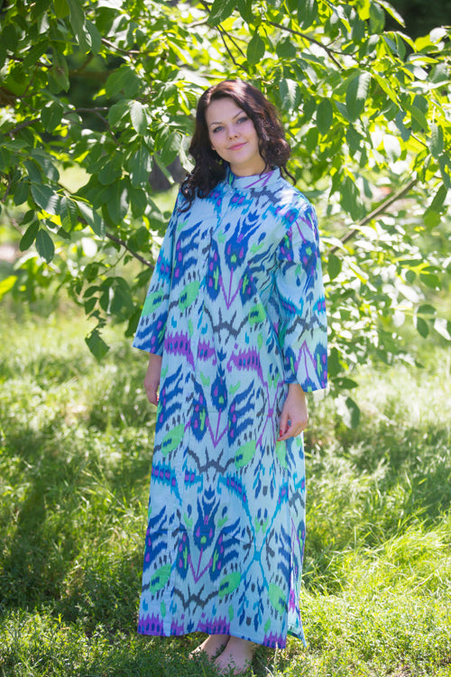 Blue Charming Collars Style Caftan in Ikat Aztec Pattern