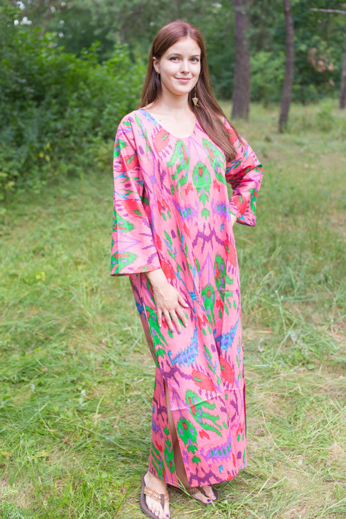 Coral The Unwind Style Caftan in Ikat Aztec Pattern