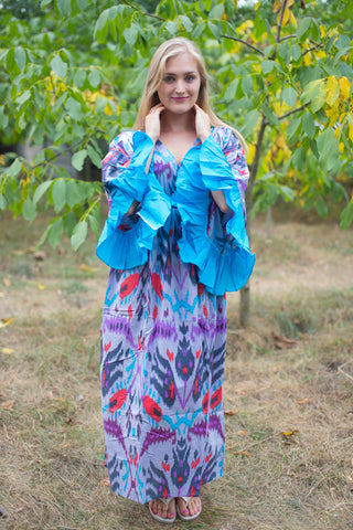 Gray Frill Lovers Style Caftan in Ikat Aztec Pattern