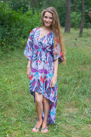 Gray High Low Wind Flow Style Caftan in Ikat Aztec Pattern