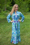 Light Blue Mandarin On My Mind Style Caftan in Ikat Aztec Pattern