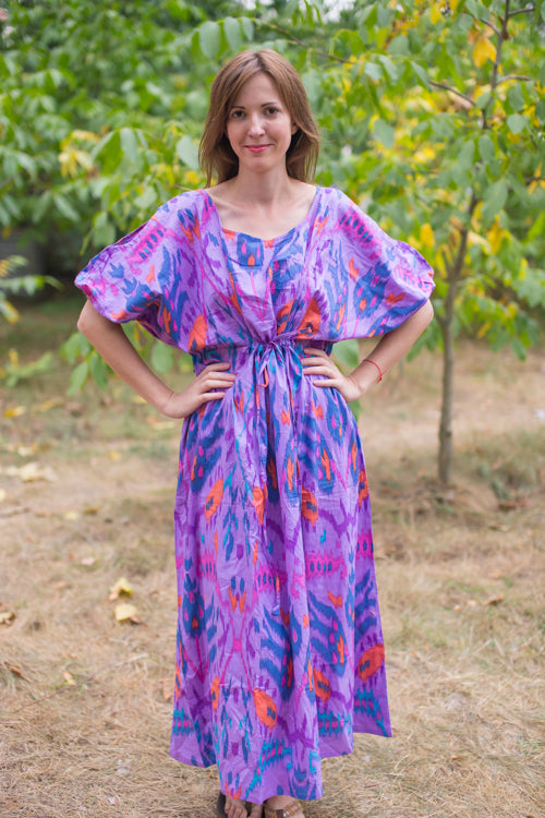 Lilac Cut Out Cute Style Caftan in Ikat Aztec Pattern|Lilac Cut Out Cute Style Caftan in Ikat Aztec Pattern|Ikat Aztec