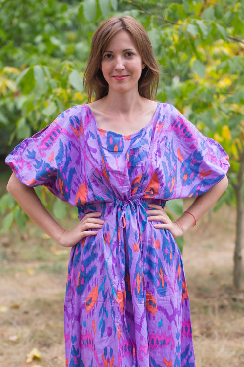 Lilac Cut Out Cute Style Caftan in Ikat Aztec Pattern
