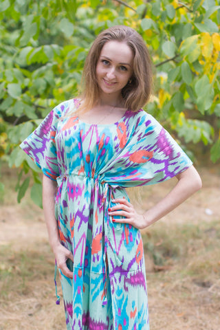 Mint Side Strings Sweet Style Caftan in Ikat Aztec Pattern