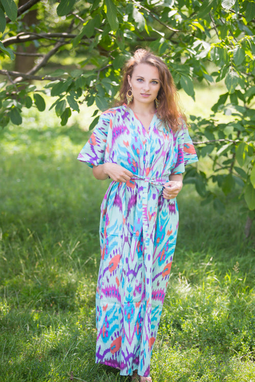 Mint Best of both the worlds Style Caftan in Ikat Aztec Pattern