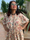 Vintage Floral Chic V-Neck, Cinched Waist Ankle Length Kaftan