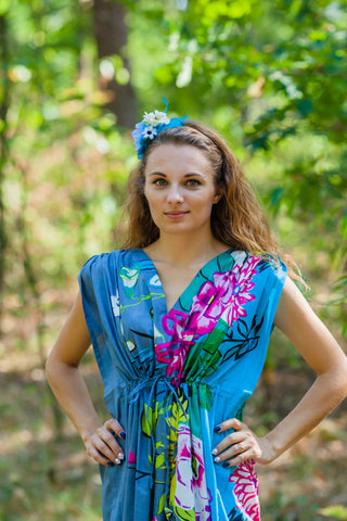 Gray Magic Sleeves Style Caftan in Jungle of Flowers Pattern