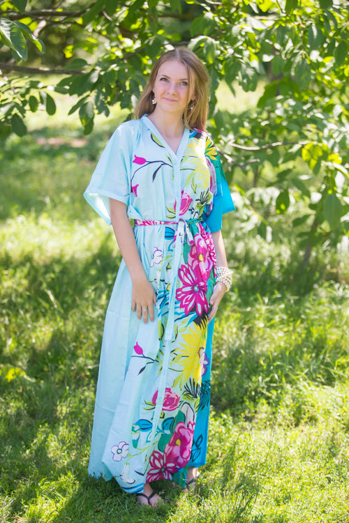 Light Blue Best of both the worlds Style Caftan in Jungle of Flowers Pattern