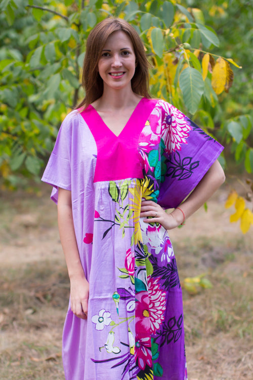 Lilac Flowing River Style Caftan in Jungle of Flowers Pattern|Lilac Flowing River Style Caftan in Jungle of Flowers Pattern|Jungle of Flowers
