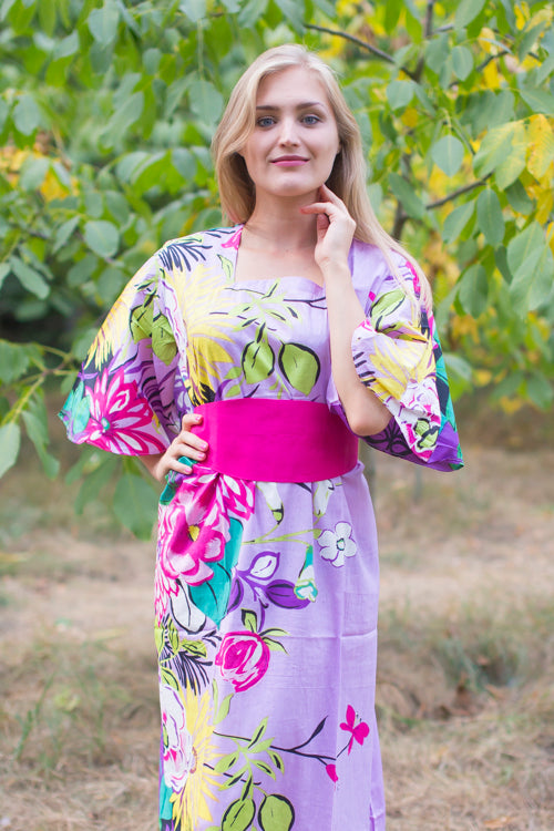 Lilac Beauty, Belt and Beyond Style Caftan in Jungle of Flowers|Lilac Beauty, Belt and Beyond Style Caftan in Jungle of Flowers|Jungle of Flowers