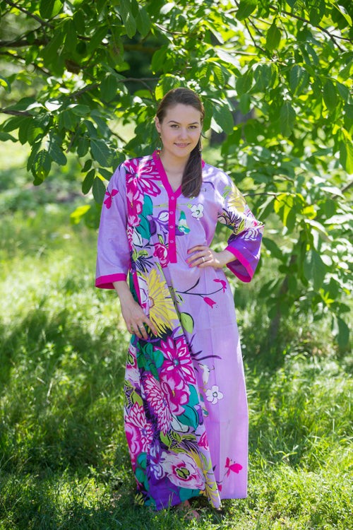 Lilac Simply Elegant Style Caftan in Jungle of Flowers Pattern|Lilac Simply Elegant Style Caftan in Jungle of Flowers Pattern|Jungle of Flowers
