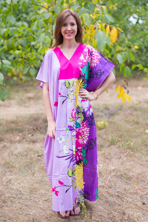Lilac Flowing River Style Caftan in Jungle of Flowers Pattern