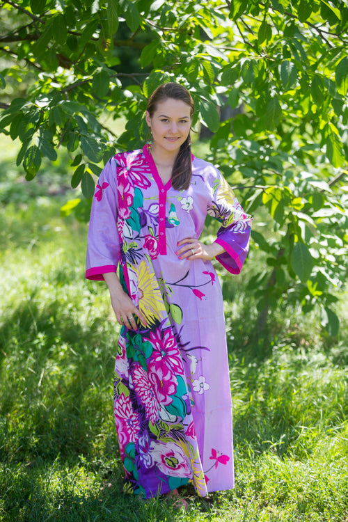 Lilac Simply Elegant Style Caftan in Jungle of Flowers Pattern