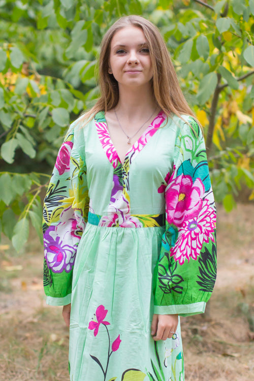 Mint My Peasant Dress Style Caftan in Jungle of Flowers Pattern | Laughing Cherries Mint My Peasant Dress Style Caftan in Jungle of Flowers Pattern | Laughing Cherries