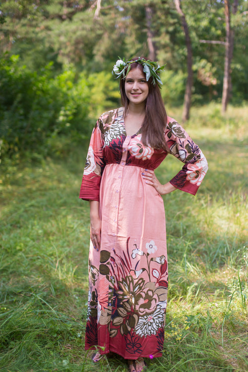 Peach Button Me Down Style Caftan in Jungle of Flowers Pattern|Peach Button Me Down Style Caftan in Jungle of Flowers Pattern|Jungle of Flowers