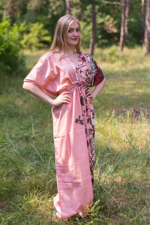 Peach Timeless Style Caftan in Jungle of Flowers Pattern