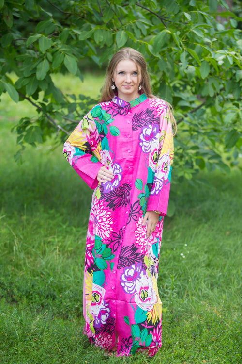 Pink Charming Collars Style Caftan in Jungle of Flowers Pattern