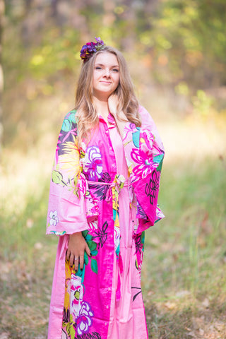 Pink Oriental Delight Style Caftan in Jungle of Flowers Pattern
