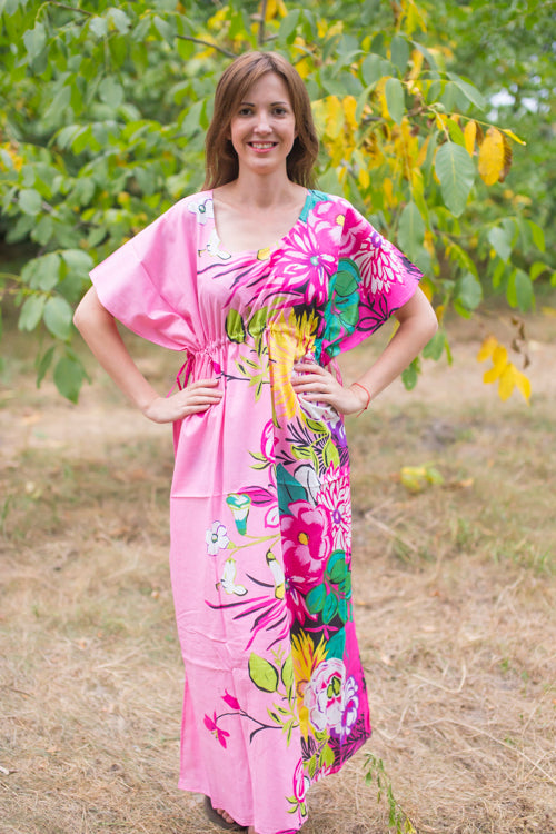 Pink Side Strings Sweet Style Caftan in Jungle of Flowers Pattern