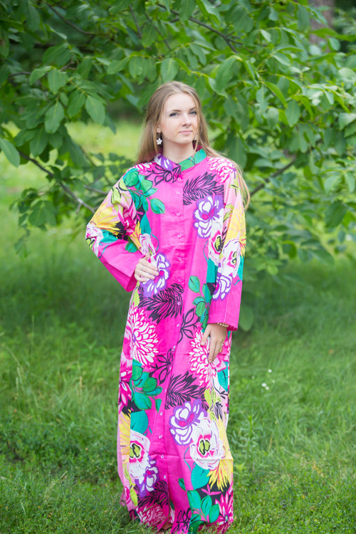 Pink Charming Collars Style Caftan in Jungle of Flowers Pattern|Pink Charming Collars Style Caftan in Jungle of Flowers Pattern|Jungle of Flowers