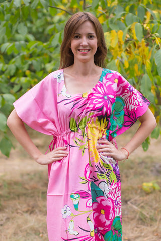 Pink Side Strings Sweet Style Caftan in Jungle of Flowers Pattern