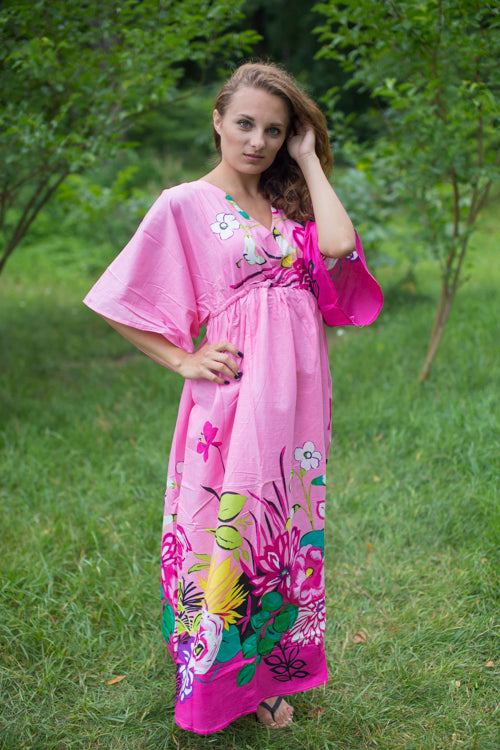 Pink I Wanna Fly Style Caftan in Jungle of Flowers Pattern