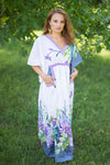 White Gray Breezy Bohemian Style Caftan in Jungle of Flowers Pattern