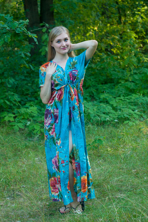 Blue Beach Days Style Caftan in Large Floral Blossom