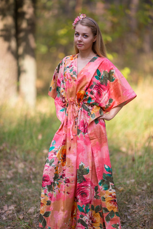 Coral The Drop-Waist Style Caftan in Large Floral Blossom Pattern