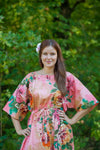 Coral Mademoiselle Style Caftan in Large Floral Blossom Pattern