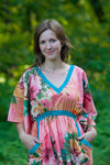 Coral Breezy Bohemian Style Caftan in Large Floral Blossom Pattern