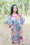 Gray Summer Celebration Style Caftan in Large Floral Blossom Pattern