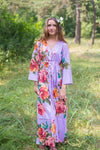 Lilac Button Me Down Style Caftan in Large Floral Blossom Pattern