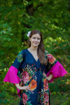 Navy Blue Ballerina Style Caftan in Large Floral Blossom