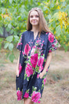 Black Sunshine Style Caftan in Large Fuchsia Floral Blossom Pattern
