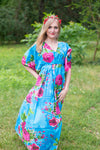 Blue I Wanna Fly Style Caftan in Large Fuchsia Floral Blossom Pattern