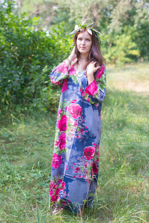 Gray The Unwind Style Caftan in Large Fuchsia Floral Blossom Pattern