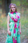 Mint Cool Summer Style Caftan in Large Fuchsia Floral Blossom Pattern