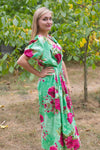 Mint Cut Out Cute Style Caftan in Large Fuchsia Floral Blossom Pattern