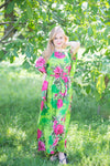 Mint Divinely Simple Style Caftan in Large Fuchsia Floral Blossom Pattern