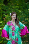 Mint Ballerina Style Caftan in Large Fuchsia Floral Blossom