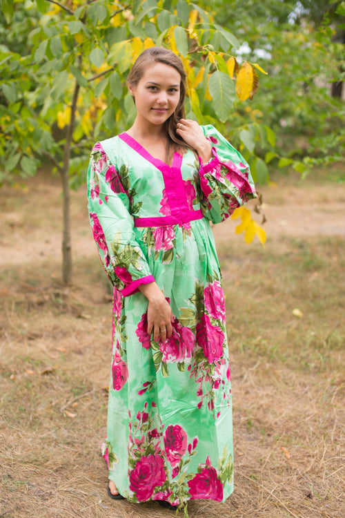 Mint My Peasant Dress Style Caftan in Large Fuchsia Floral Blossom Pattern