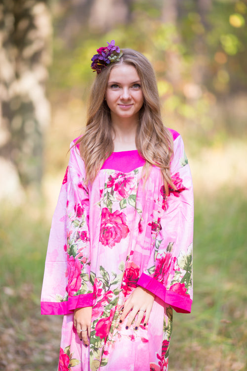 Pink Fire Maiden Style Caftan in Large Fuchsia Floral Blossom Pattern|Pink Fire Maiden Style Caftan in Large Fuchsia Floral Blossom Pattern|Large Fuchsia Floral Blossom