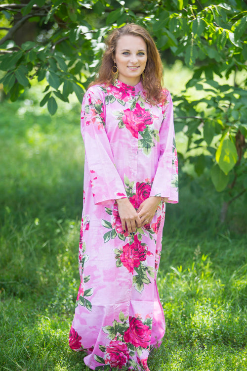 Pink Charming Collars Style Caftan in Large Fuchsia Floral Blossom Pattern|Pink Charming Collars Style Caftan in Large Fuchsia Floral Blossom Pattern|Large Fuchsia Floral Blossom